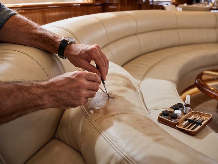 Leather Restoration by OnboArt in yacht and villa interiors