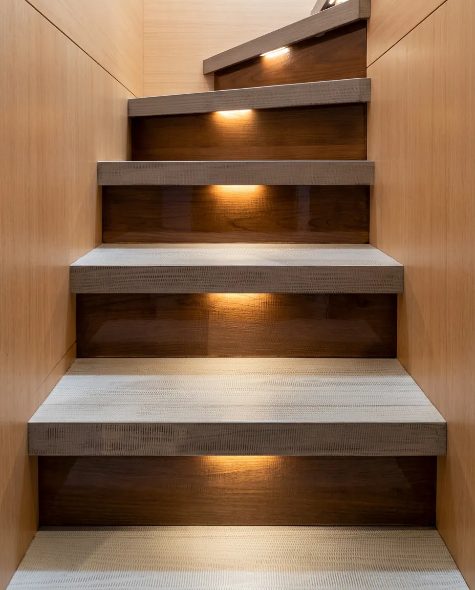 Restored yacht interior stairs after varnishing