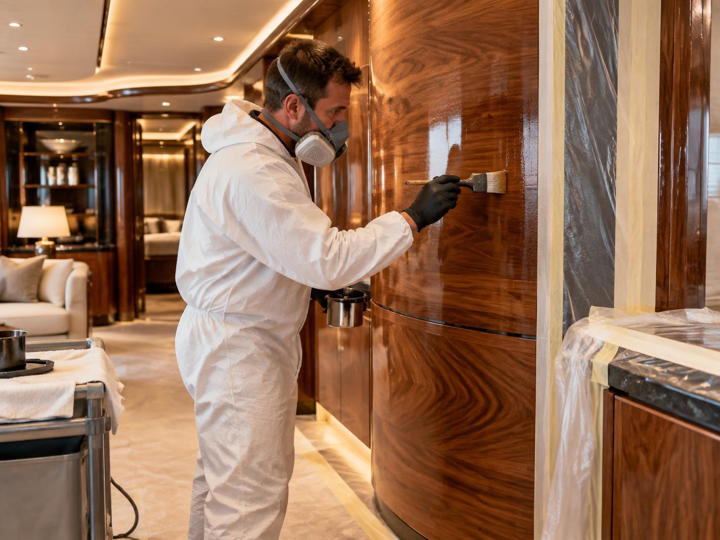 Varnishing & Painting by OnboArt in yacht and villa interiors